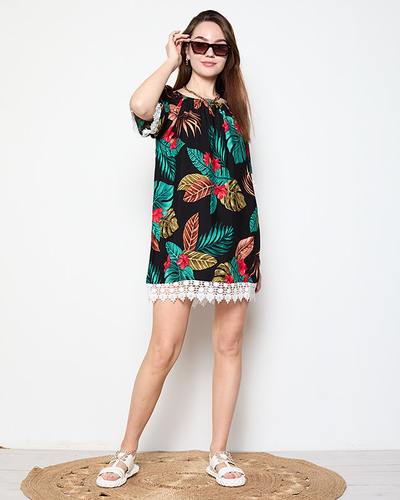 Bluză de damă neagră cu flori MARIM PLUS - Îmbrăcăminte