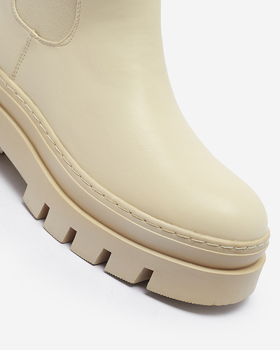 Cizme de damă crem cu talpă mai groasă Zalevin- Footwear
