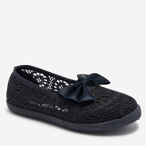 Adidași slip on cu fundiță de culoare albastru marin pentru fete Sweet Time - Încălțăminte