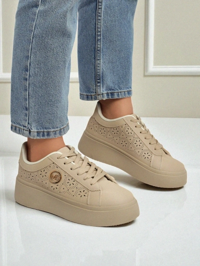 Sneakers de damă cu platformă Callista Royalfashion ecru piele ecologică