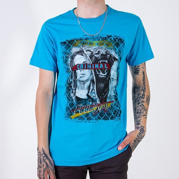 Tricou bărbătesc din bumbac albastru închis cu imprimeu - Îmbrăcăminte