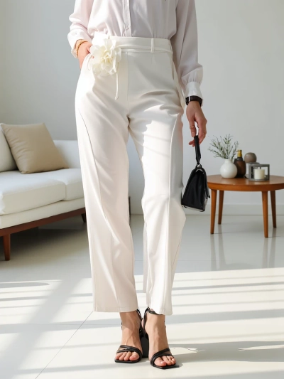 Royalfashion Pantaloni drepți din viscoză pentru femei cu flori