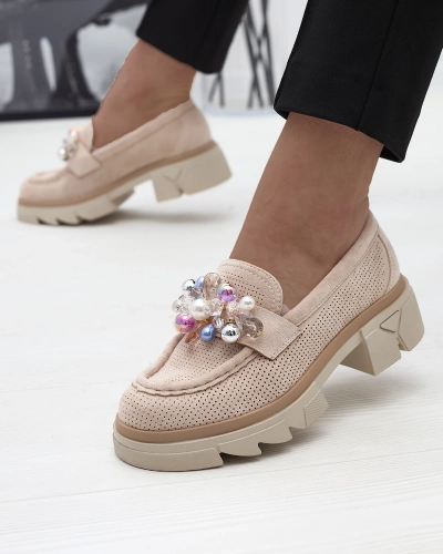 Mocasini bej traforați de damă Peloga- Footwear