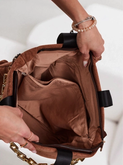 Aurelia Toscana Geantă mare maro A4 din piele întoarsă cu lanț auriu