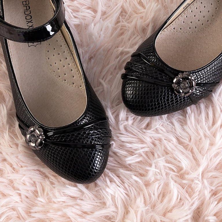 Balerini negri pentru copii cu decor Neqe - Pantofi