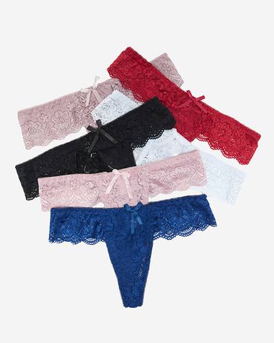 Tanga de dama monocolor din dantela cu fundita set 6 / pachet - Lenjerie intimă