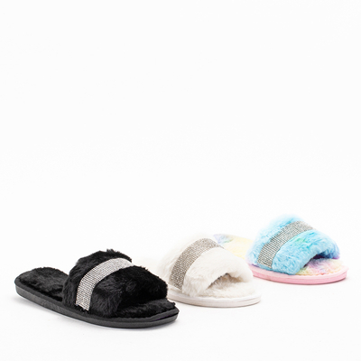 Papuci de dama multicolori din blana cu zirconiu cubic Tiko - Incaltaminte