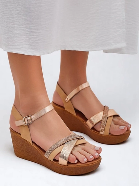 Sandale cu toc wedge pentru femei Royalfashion, cu strasuri și glitter Glittera