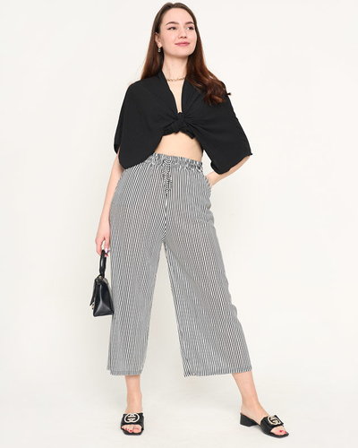 Pantaloni de damă din țesătură cu dungi albe - Îmbrăcăminte