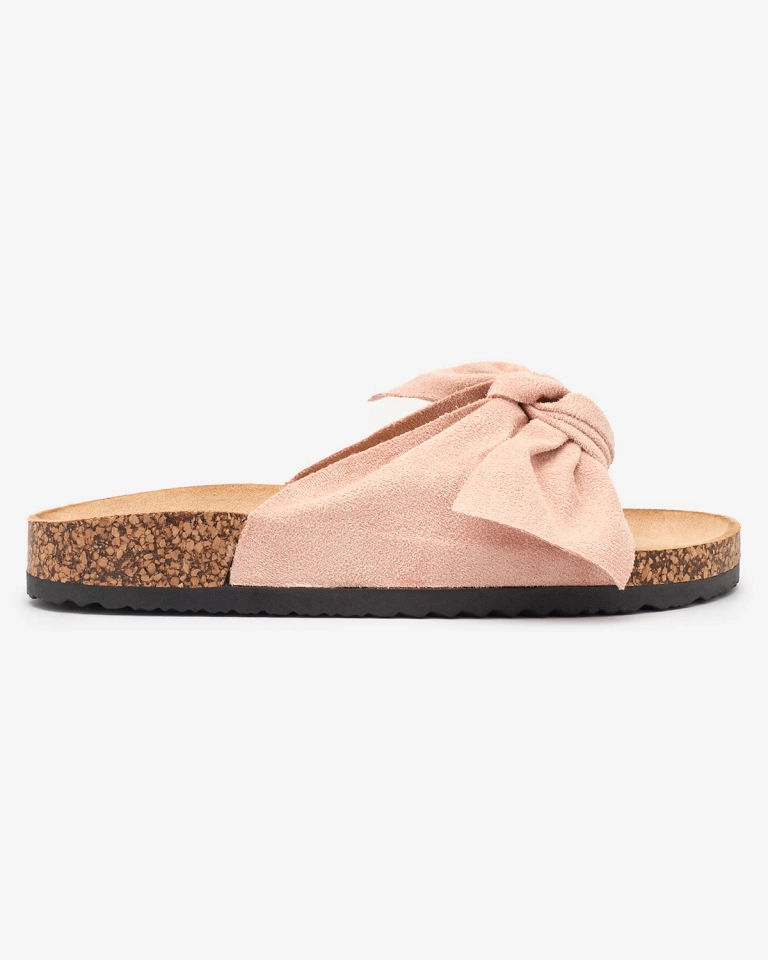 Șlapi de damă cu fundiță în roz Orofdo- Footwear