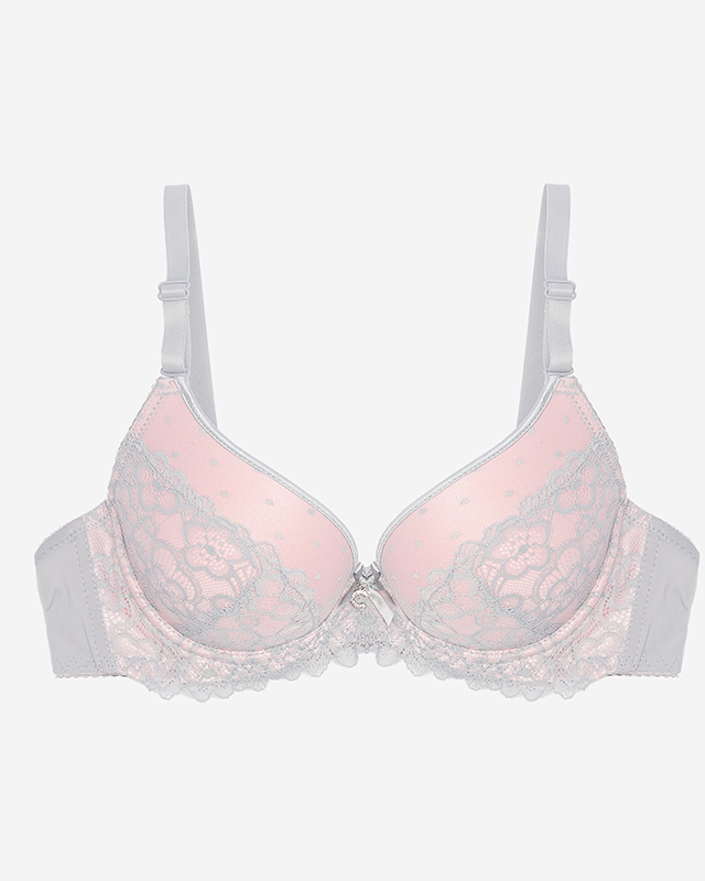 Sutien pentru femei gri-roz, decorat cu dantelă - Lenjerie intimă