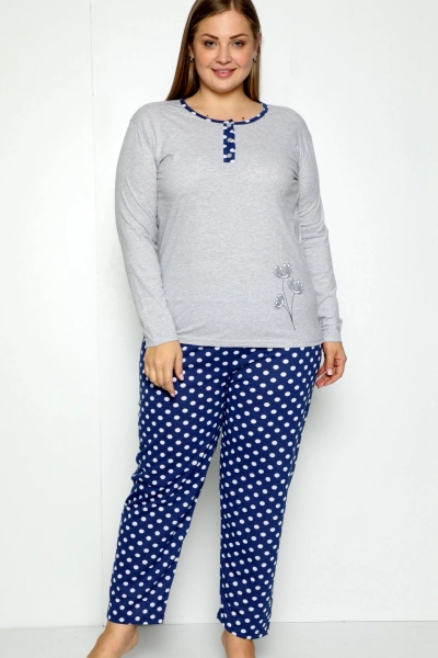 Royalfashion Pijamale din bumbac pentru femei, set format din 2 piese cu buline, MARIME MARE