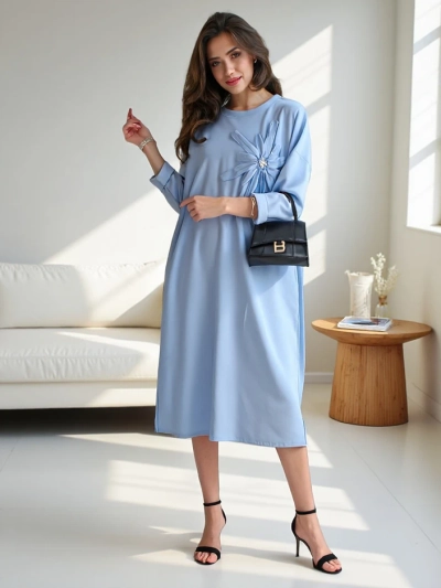 Rochie midi pentru femei Royalfashion, material supradimensionat cu o floare