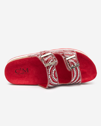 Papuci de damă cu zirconiu cubic în roșu Lalud-Shoes