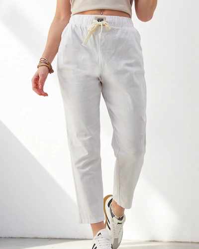 Pantaloni drepți din bumbac pentru femei Royalfashion cu un șnur la talie