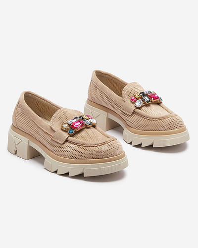 Mocasini de damă maro deschis cu ornament Bokkso- Footwear
