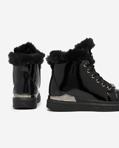 Royalfashion Pantofi sport izolati pentru femei, negru lăcuit Rebucca