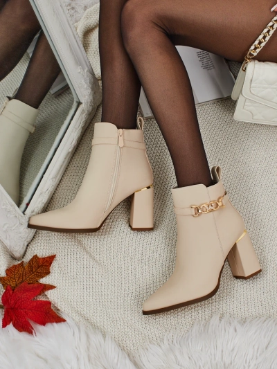 Botine de damă eco piele întoarsă cu toc gros Ostirena