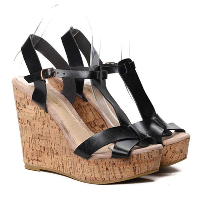 Czarne sandały na koturnie Ophelia - Obuwie