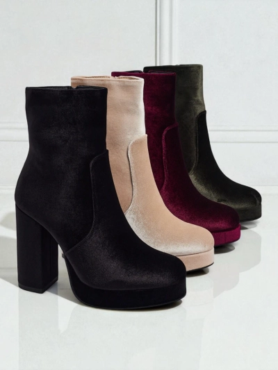 Botine de damă cu toc gros, tip velur Miss