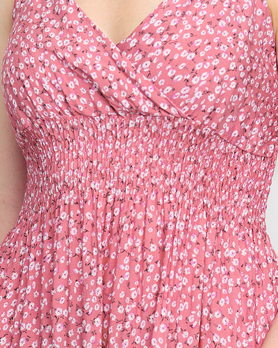 Rochie scurtă coral cu un model floral minuscul - Îmbrăcăminte