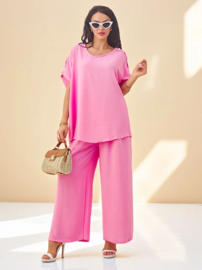 Royalfashion Set de femei din bumbac cu mâneci scurte și pantaloni largi
