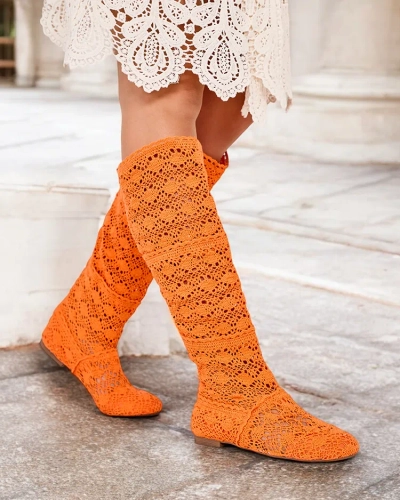 Royalfashion Cizme întredeschise până la genunchi pentru femei Corro