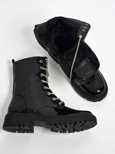 Botine de damă lăcuite cu șireturi Fjorra