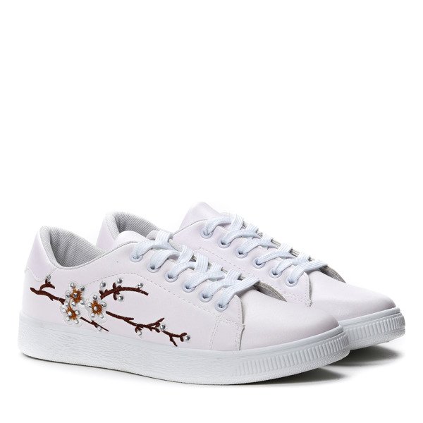 Białe tenisówki z haftem w kwiaty Joy- Obuwie