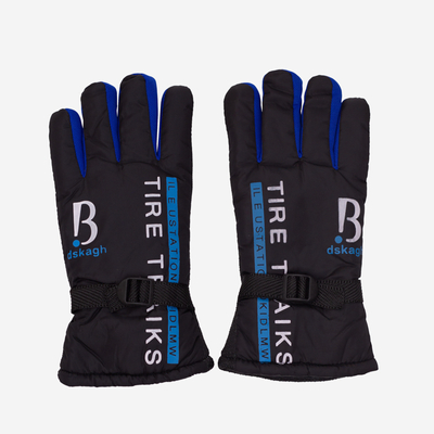 Mănuși izolate negre pentru bărbați cu inscripții și inserții cobalt - Accesorii
