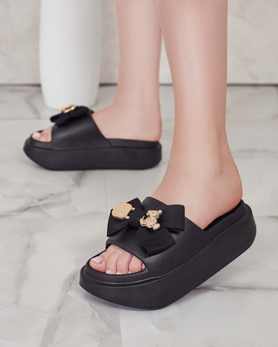 Royalfashion Șlapi de cauciuc pentru femei cu fundiță decorativă Apis