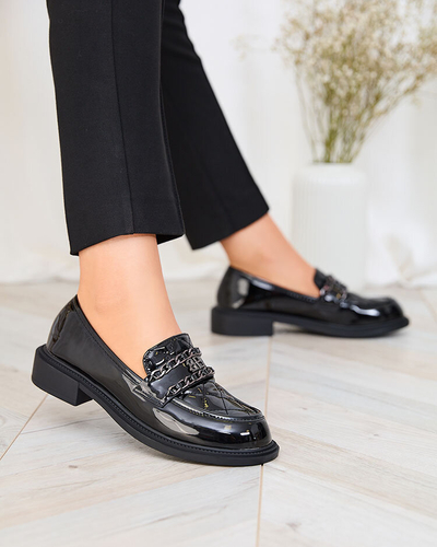 Royalfashion Mocasini negri lăcuiți cu nas matlasat Kusanna