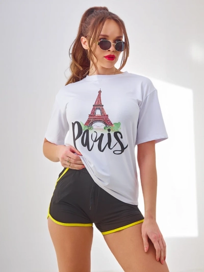 Royalfashion Set sportiv pentru femei cu tricou și pantaloni scurți Paris