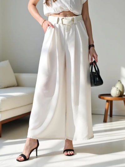 Pantaloni largi pentru femei Royalfashion cu curea