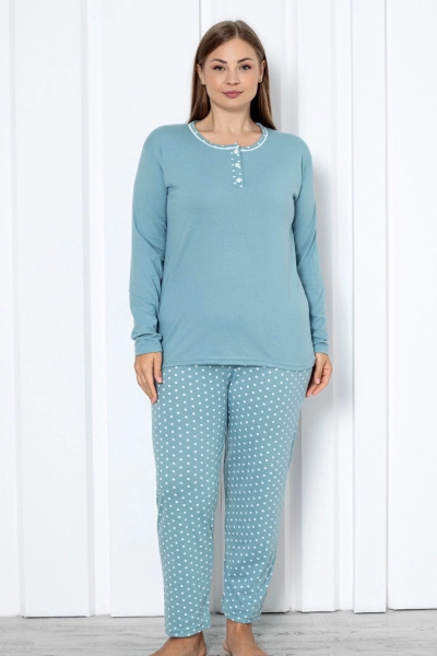 Royalfashion Pijama din Bumbac pentru Femei 2-Piese cu Puncte PLUS SIZE