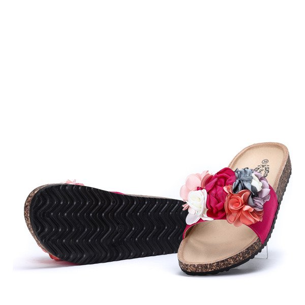 Klapki z ozdobnymi kwiatkami w kolorze fuksjowym Vilena - Obuwie