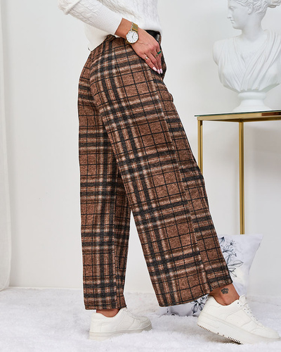 Royalfashion Camel Pantaloni largi pentru femei cu carouri