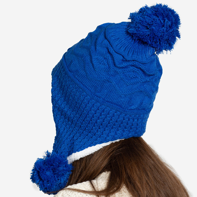 Palarie de dama izolata cobalt cu pompoane - Accesorii