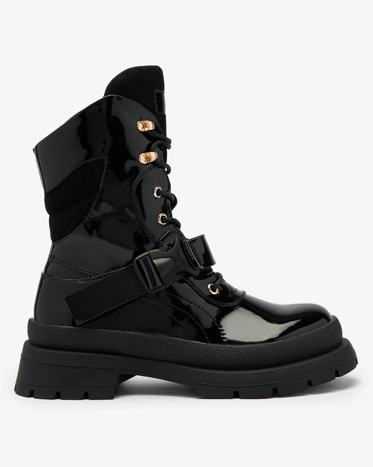 Royalfashion Cizme lăcuite de damă, negru Setogy