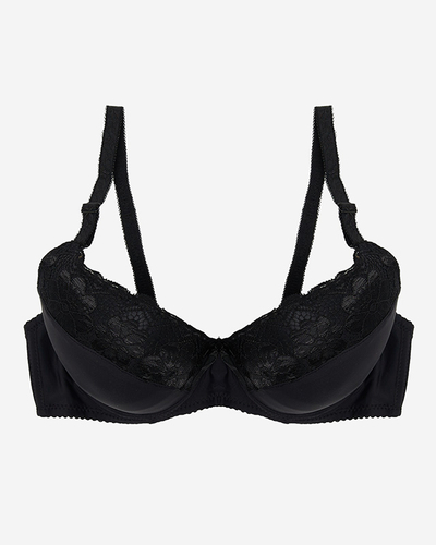 Sutien de damă negru cu inserție de dantelă - Lenjerie intima