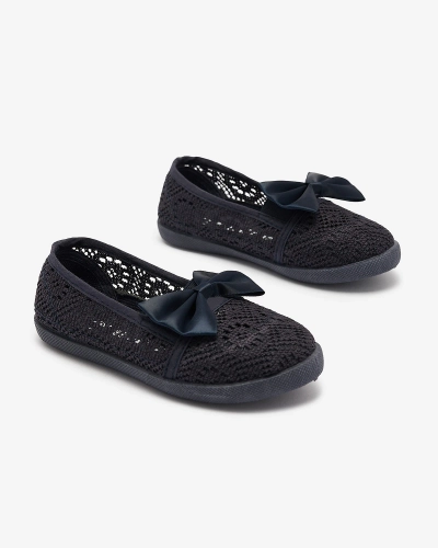 Adidași slip on cu fundiță de culoare albastru marin pentru fete Sweet Time - Încălțăminte