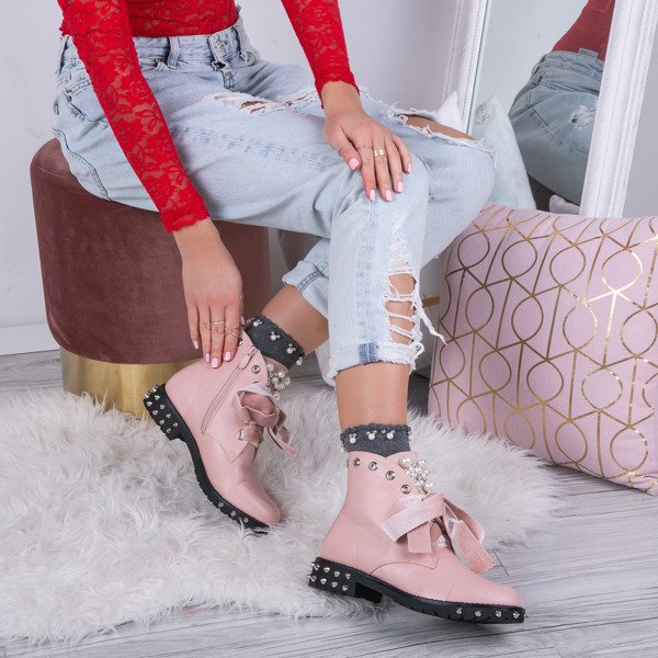 Różowe workery z perełkami i cyrkoniami Kim - Obuwie