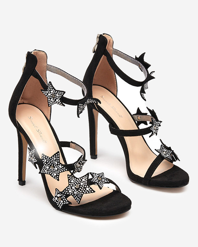 Royalfashion Sandale stiletto de damă negre cu steluțe Stareli