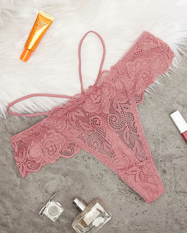 Tanga de dama din dantela coral cu bretele - Lenjerie intimă