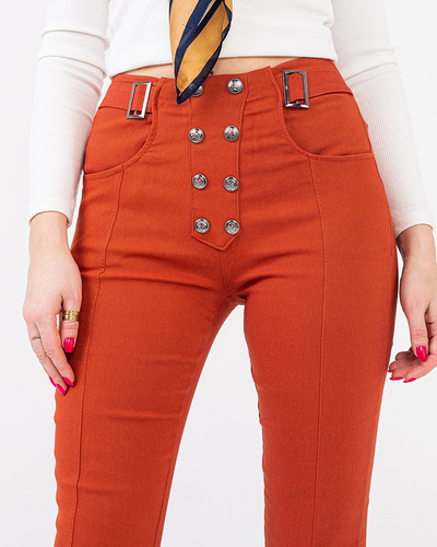 Tregging de dama maro din stofa cu nasturi decorativi - Imbracaminte