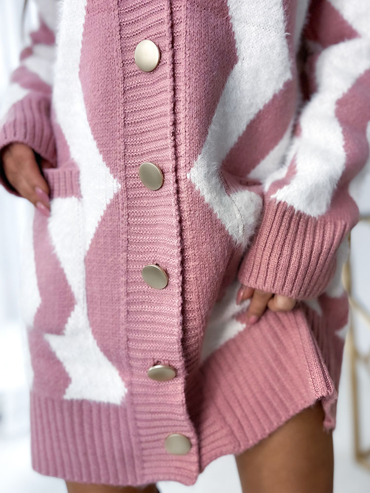 Royalfashion Pulover lung cu nasturi în carouri Koalt