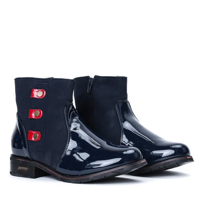 Granatowe botki z suwakiem i dżetami Facedilla - Obuwie