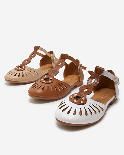 Balerini de damă bej ajurat cu decupaj pe laterale Erraf-Footwear
