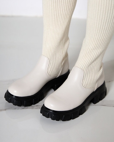 Cizme înalte de damă cu șiret în culoare ecru Alerpi- Footwear
