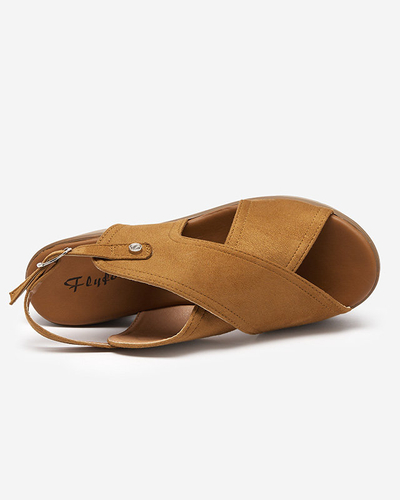 OUTLET Sandale dama din piele intoarsa ecologica camel la stalp Mihele - Incaltaminte